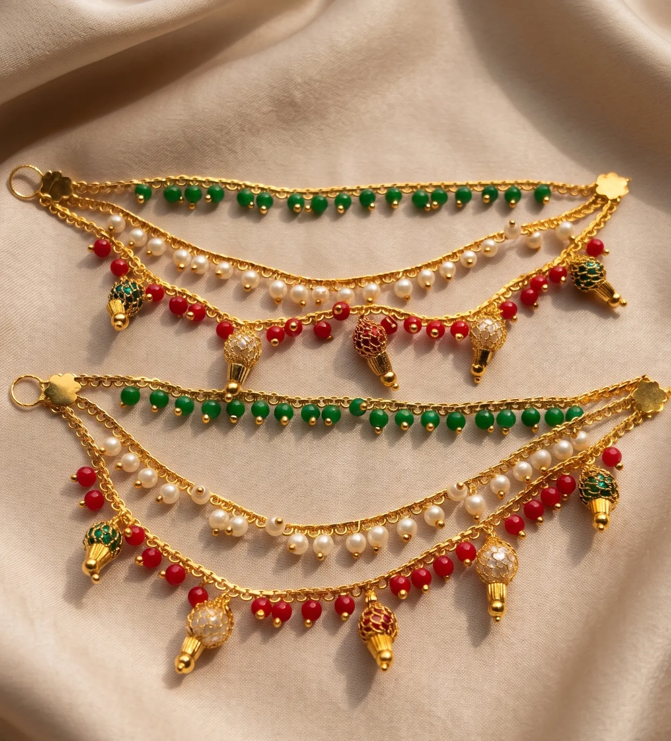 Emerald and Ruby Beaded Multi-Layer Earchains